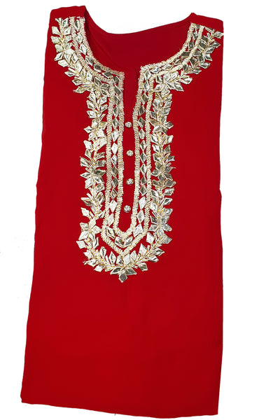 Red Gota Work Embroidered Georgette Sharara Set