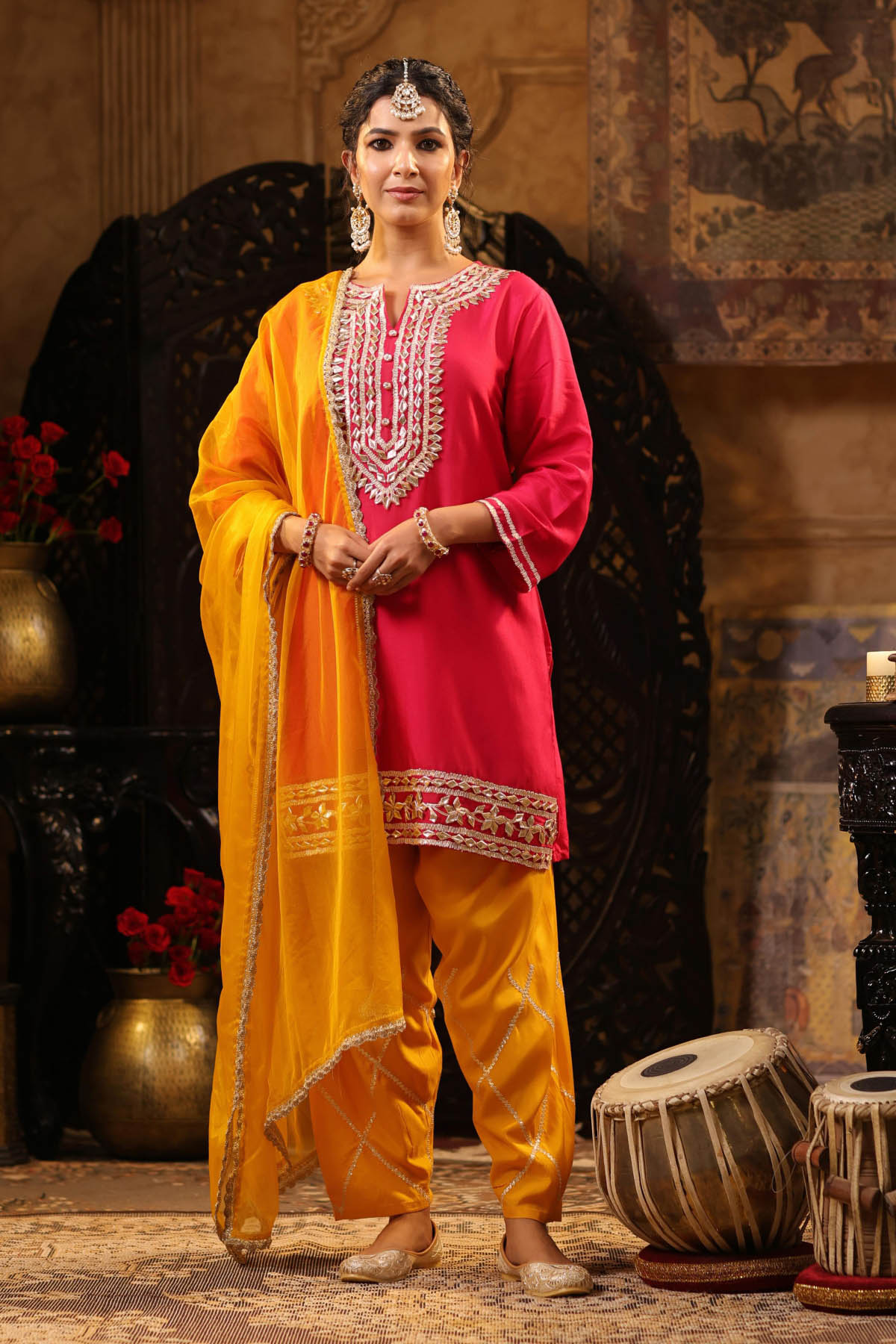 Rani Gota Work Embroidered Silk Suit Set