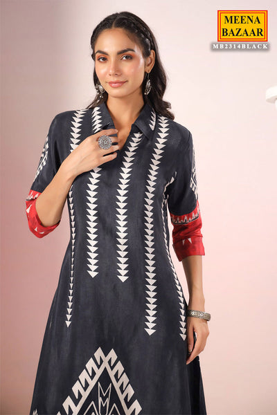 Midnight Black Tribal Printed Kurti Set