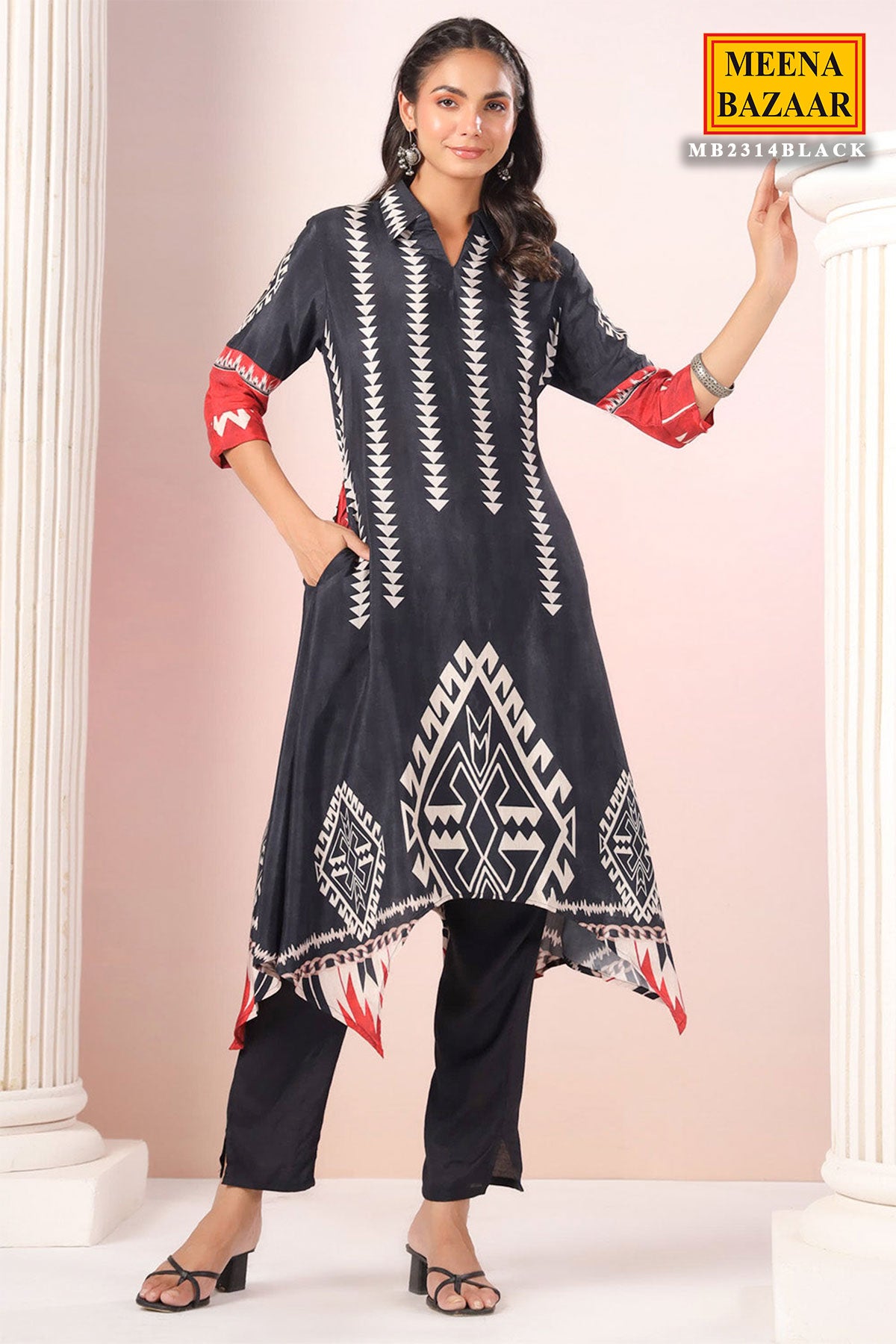 Midnight Black Tribal Printed Kurti Set