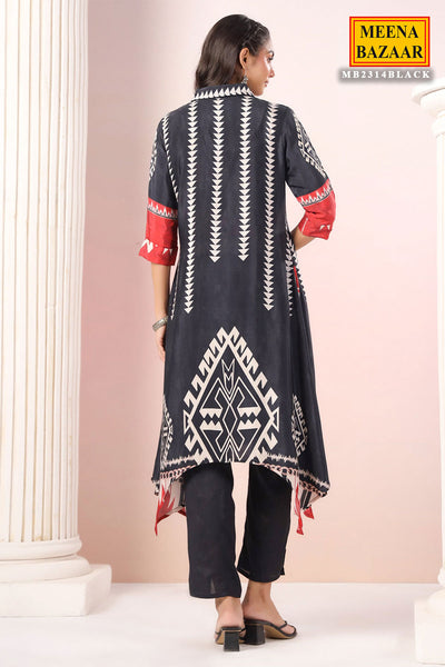 Midnight Black Tribal Printed Kurti Set