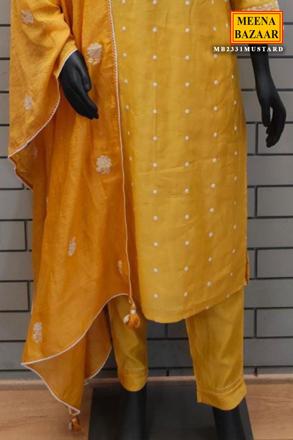 Yellow Cotton Neck Embroidered Kurta Set