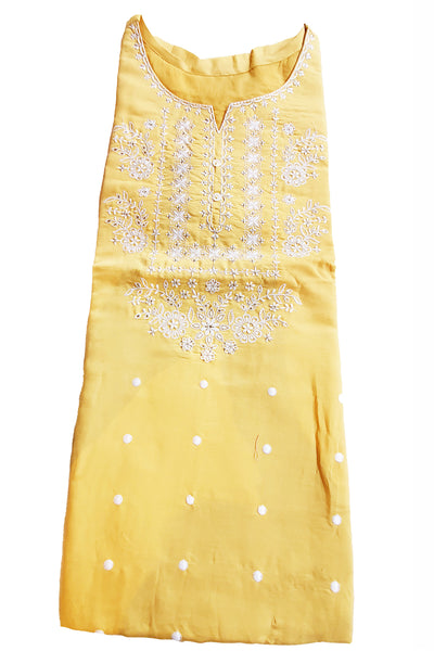 Yellow Cotton Neck Embroidered Kurta Set