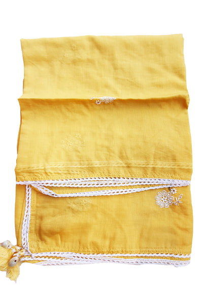 Yellow Cotton Neck Embroidered Kurta Set