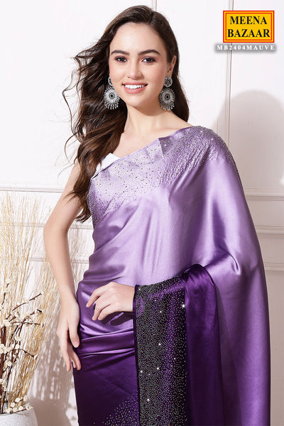 Mauve Swarovski Embroidered Satin Saree