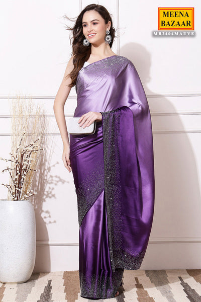 Mauve Swarovski Embroidered Satin Saree