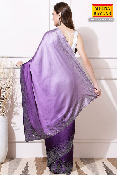 Mauve Swarovski Embroidered Satin Saree