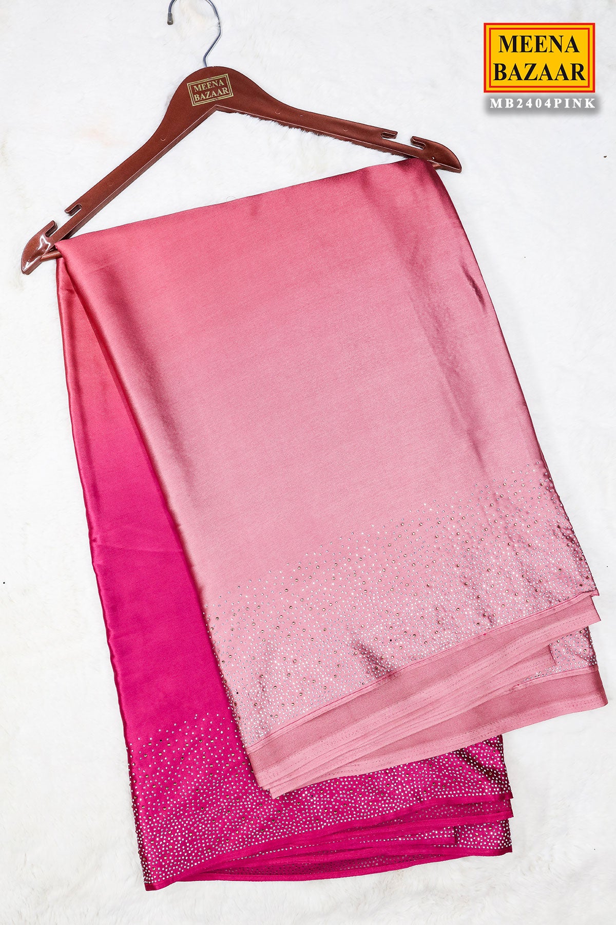 Pink Swarovski Embroidered Satin Saree