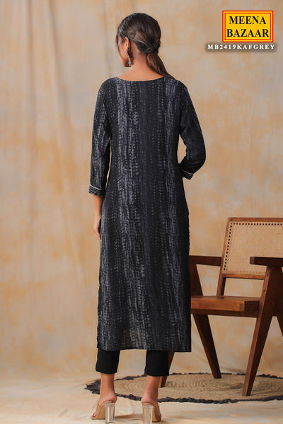 Grey Rayon Printed Kurti with Thread and Sequins Embroidery