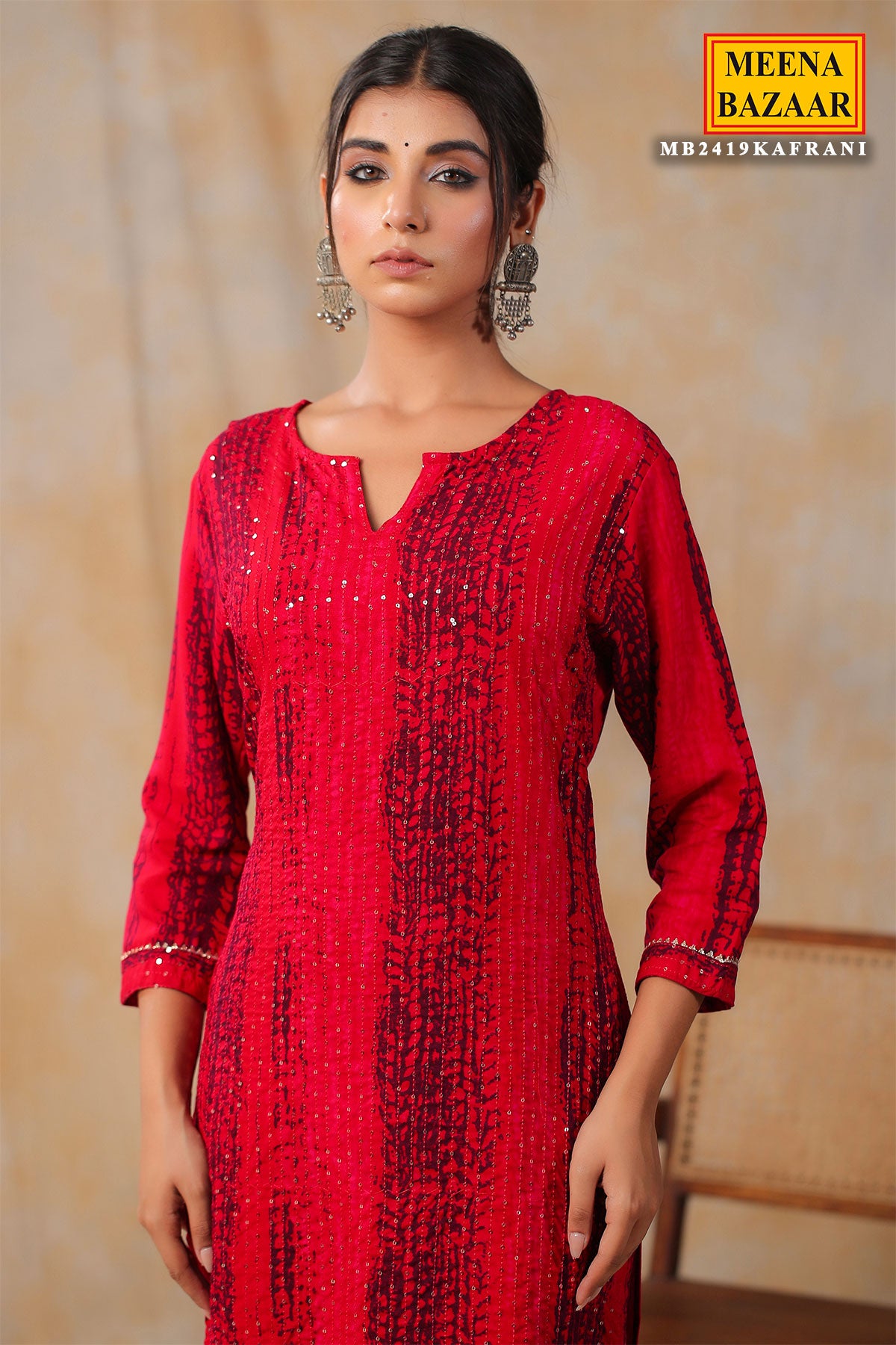 Rani Rayon Printed Kurti with Thread and Sequins Embroidery