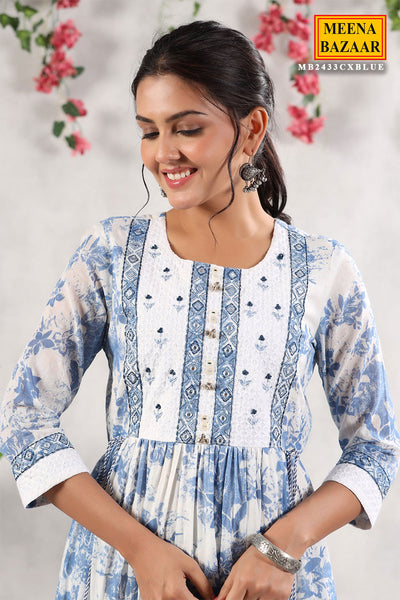 Blue Cotton Thread Embroidered Anarkali Kurti
