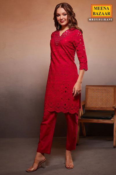 Rani Cotton Mirror Embroidered Kurta And Pant Set