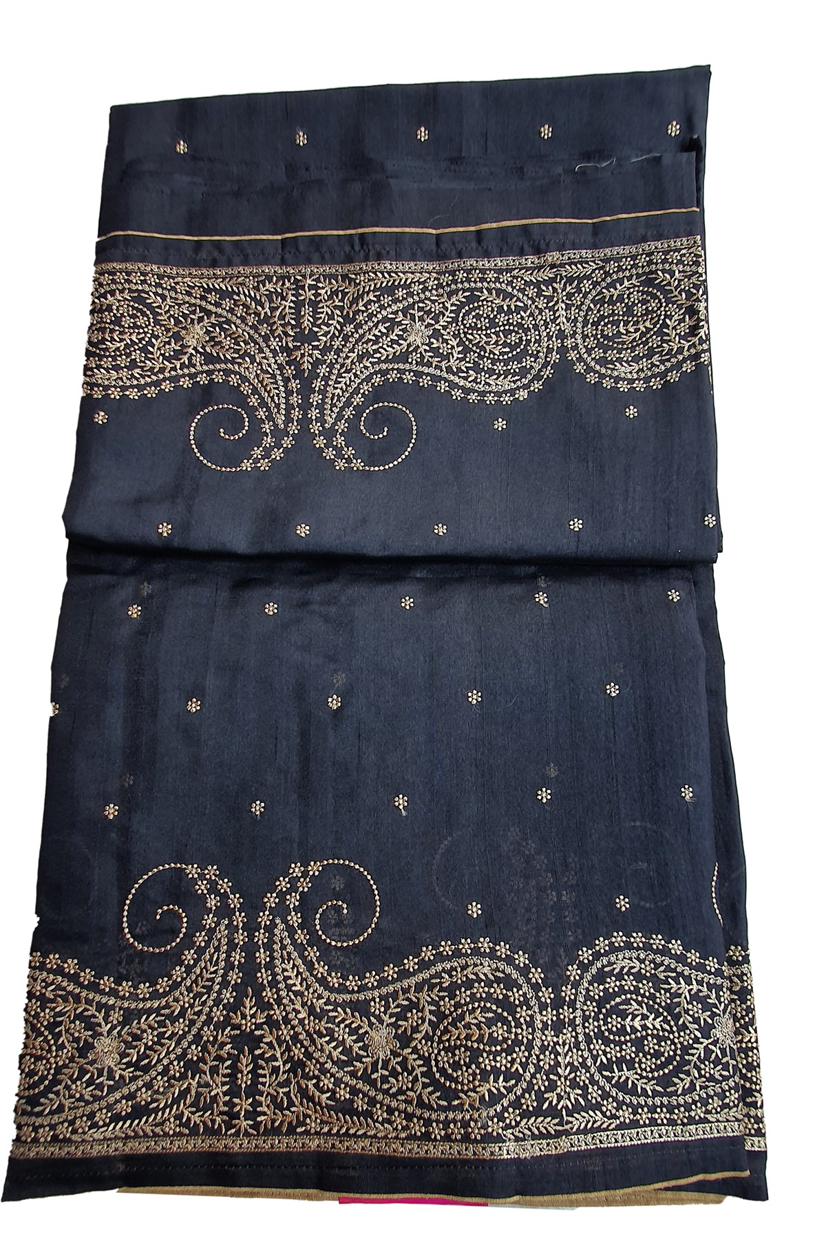 Black Tussar Silk Threadwork Embroidered Saree