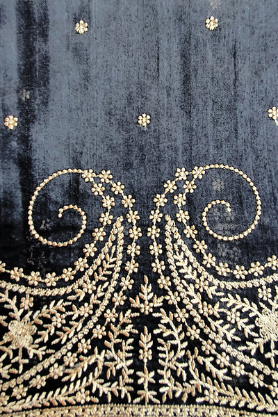 Black Tussar Silk Threadwork Embroidered Saree