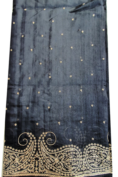 Black Tussar Silk Threadwork Embroidered Saree