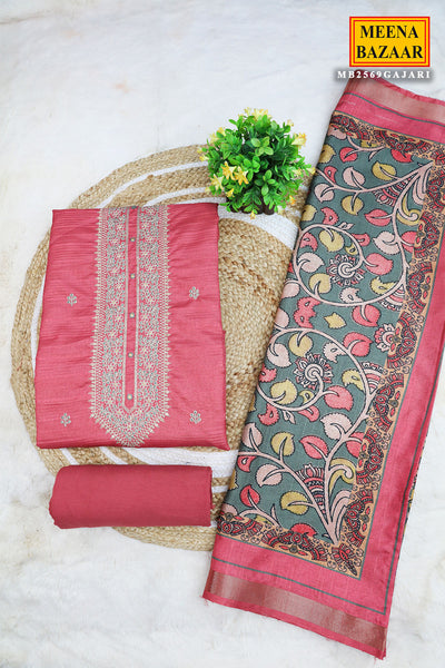 Gajari Silk Sequins and Zari Embroidered Suit Set with Printed Dupatta