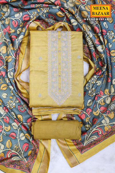 Mustard Silk Sequins and Zari Embroidered Suit Set with Printed Dupatta