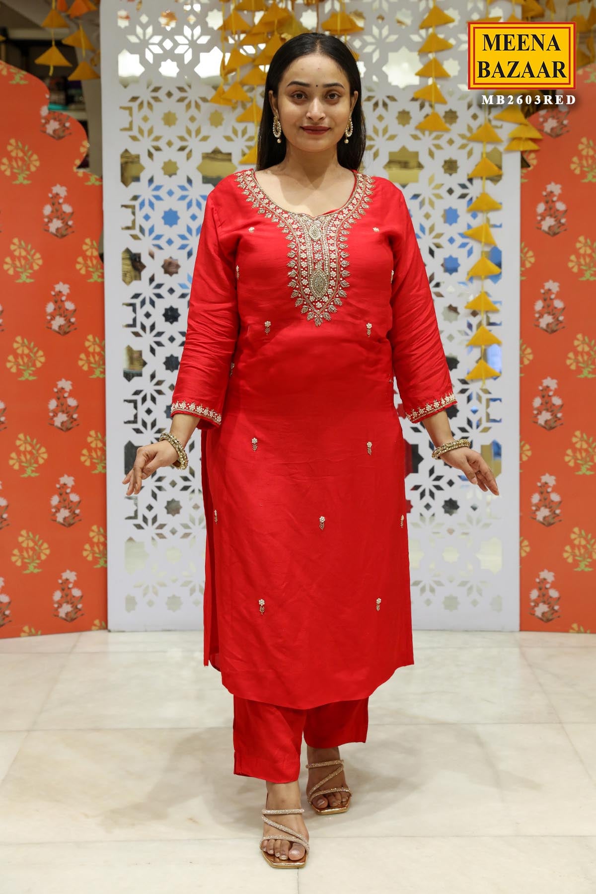 Red Silk Cut-dana & Pearl Embroidered Suit Set