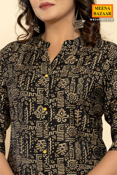 Black Muslin Printed Kurti