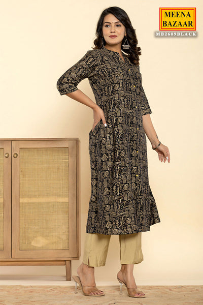 Black Muslin Printed Kurti