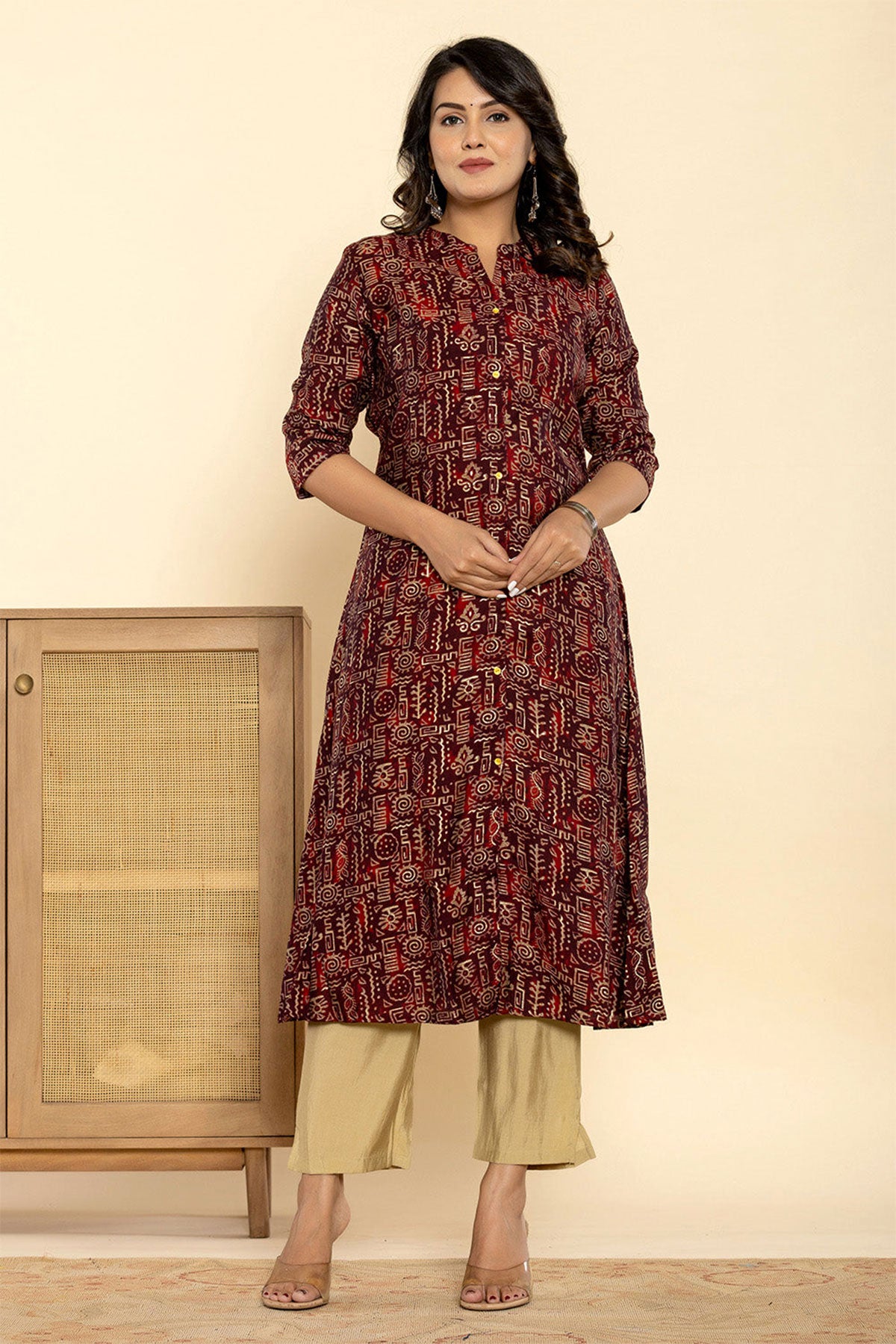 Maroon Muslin Printed Kurti