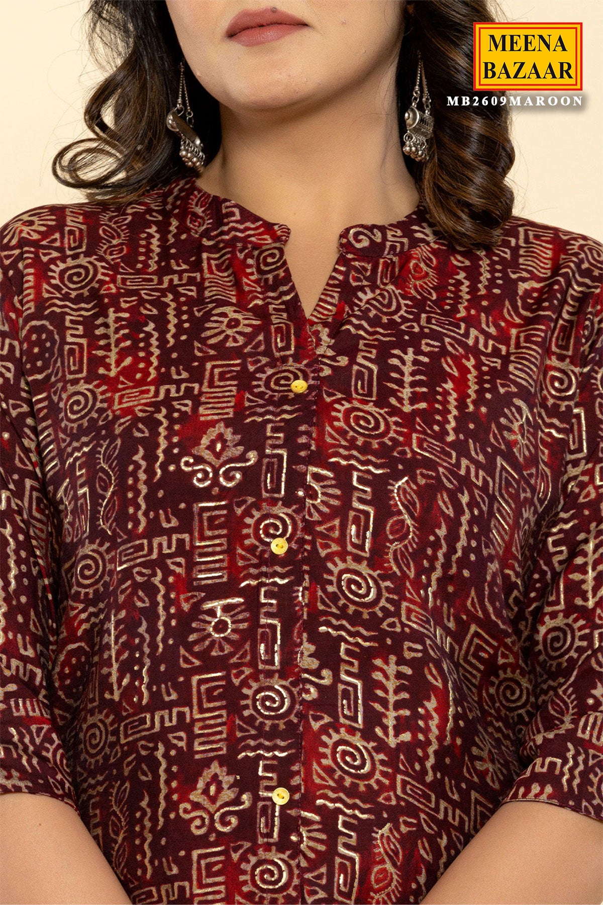 Maroon Muslin Printed Kurti