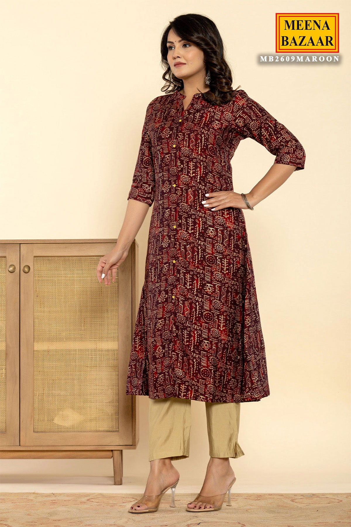 Maroon Muslin Printed Kurti