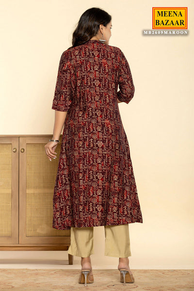 Maroon Muslin Printed Kurti