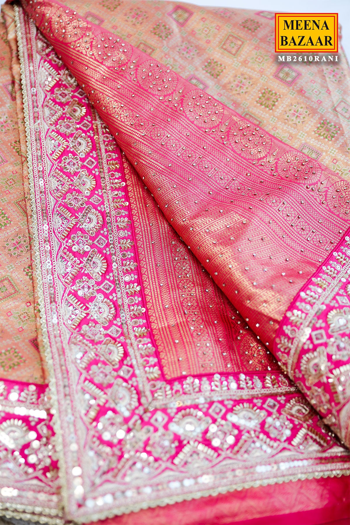 Rani Brocade Embroidered Saree Traditional Festive Wear