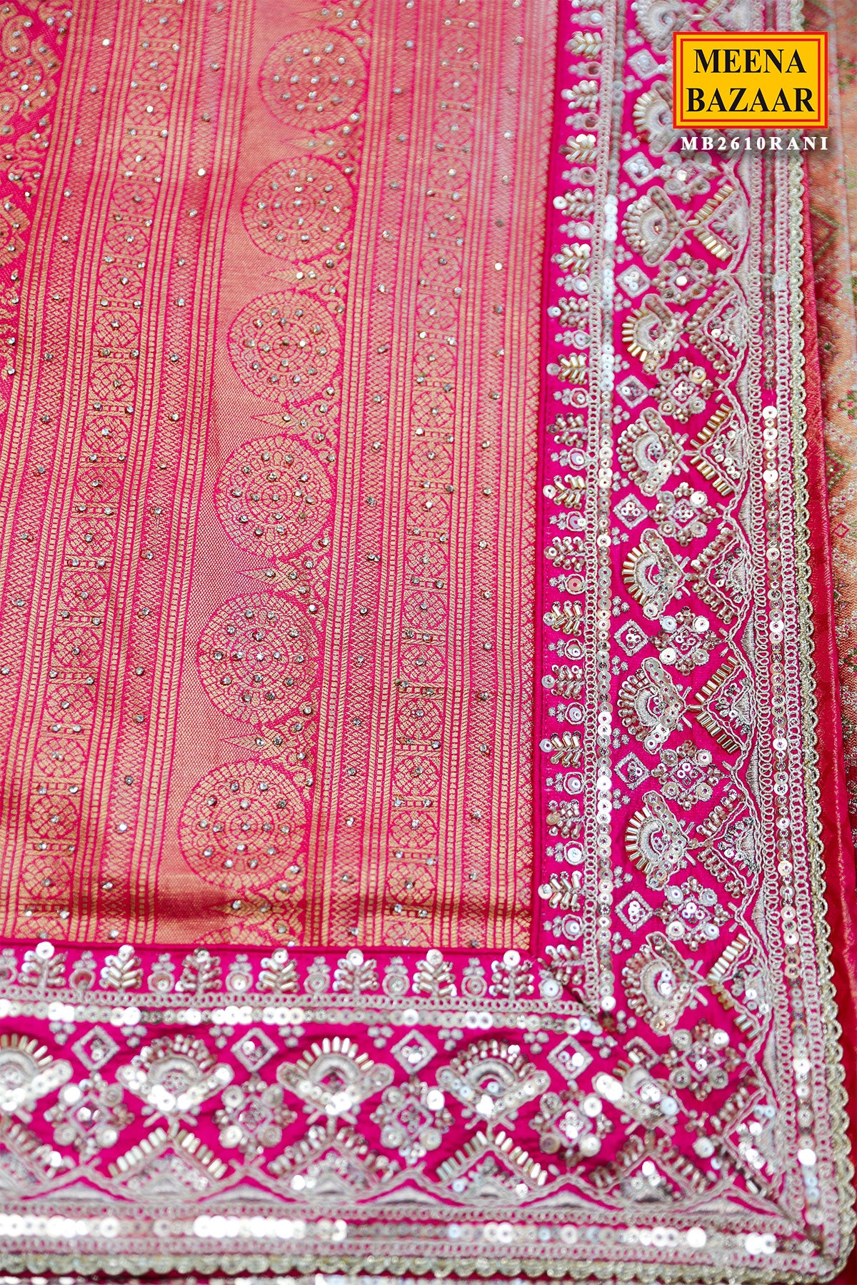 Rani Brocade Embroidered Saree Traditional Festive Wear