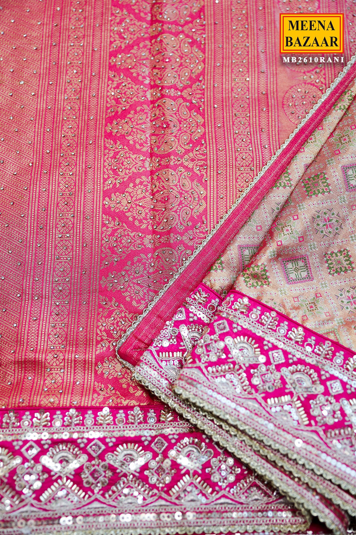 Rani Brocade Embroidered Saree Traditional Festive Wear