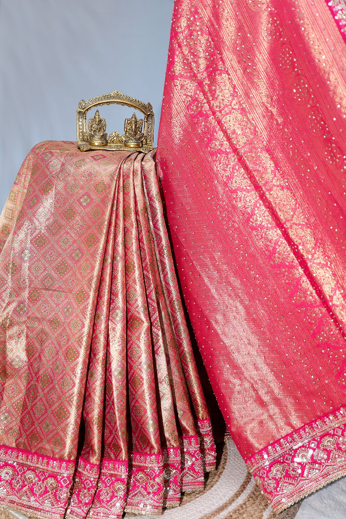 Rani Brocade Embroidered Saree Traditional Festive Wear