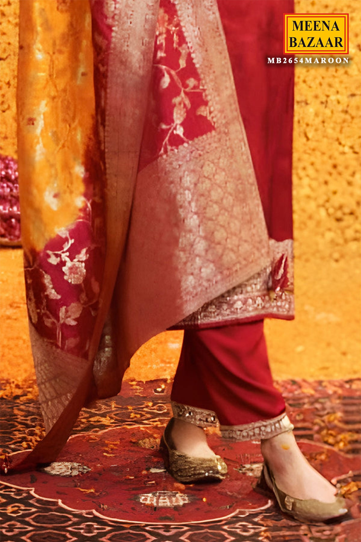 Maroon Silk Zari Embroidered Suit Set