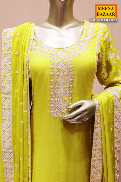 Light Green Georgette Sequin Pearl, Thread Embroidered Suit Set