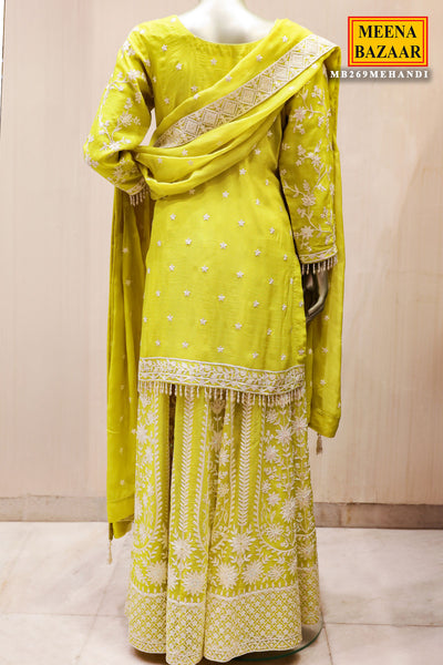 Light Green Georgette Sequin Pearl, Thread Embroidered Suit Set