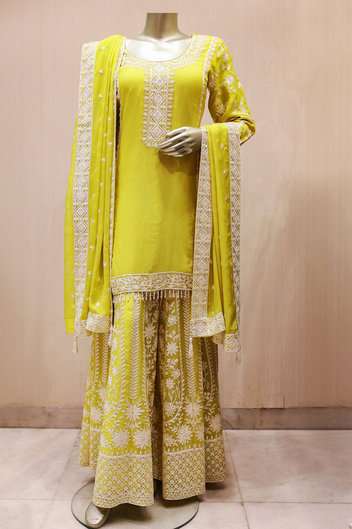 Light Green Georgette Sequin Pearl, Thread Embroidered Suit Set