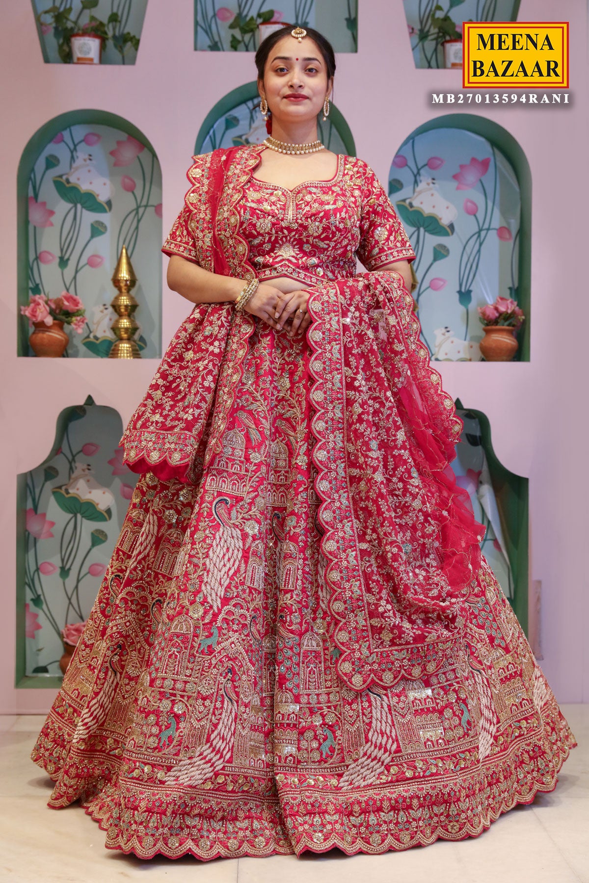 Rani Pink Silk Embroidered Wedding Wear Lehenga