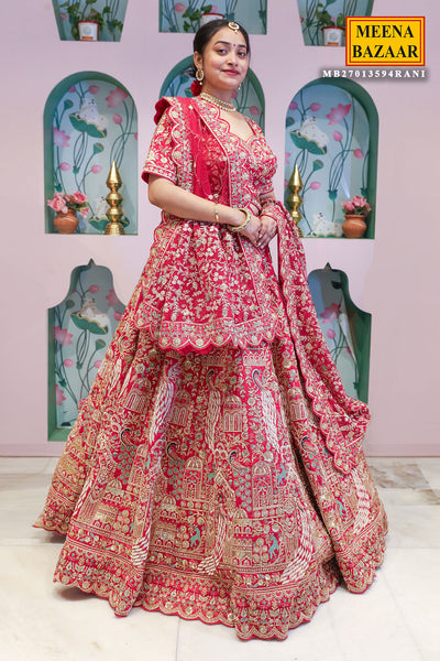 Rani Pink Silk Embroidered Wedding Wear Lehenga