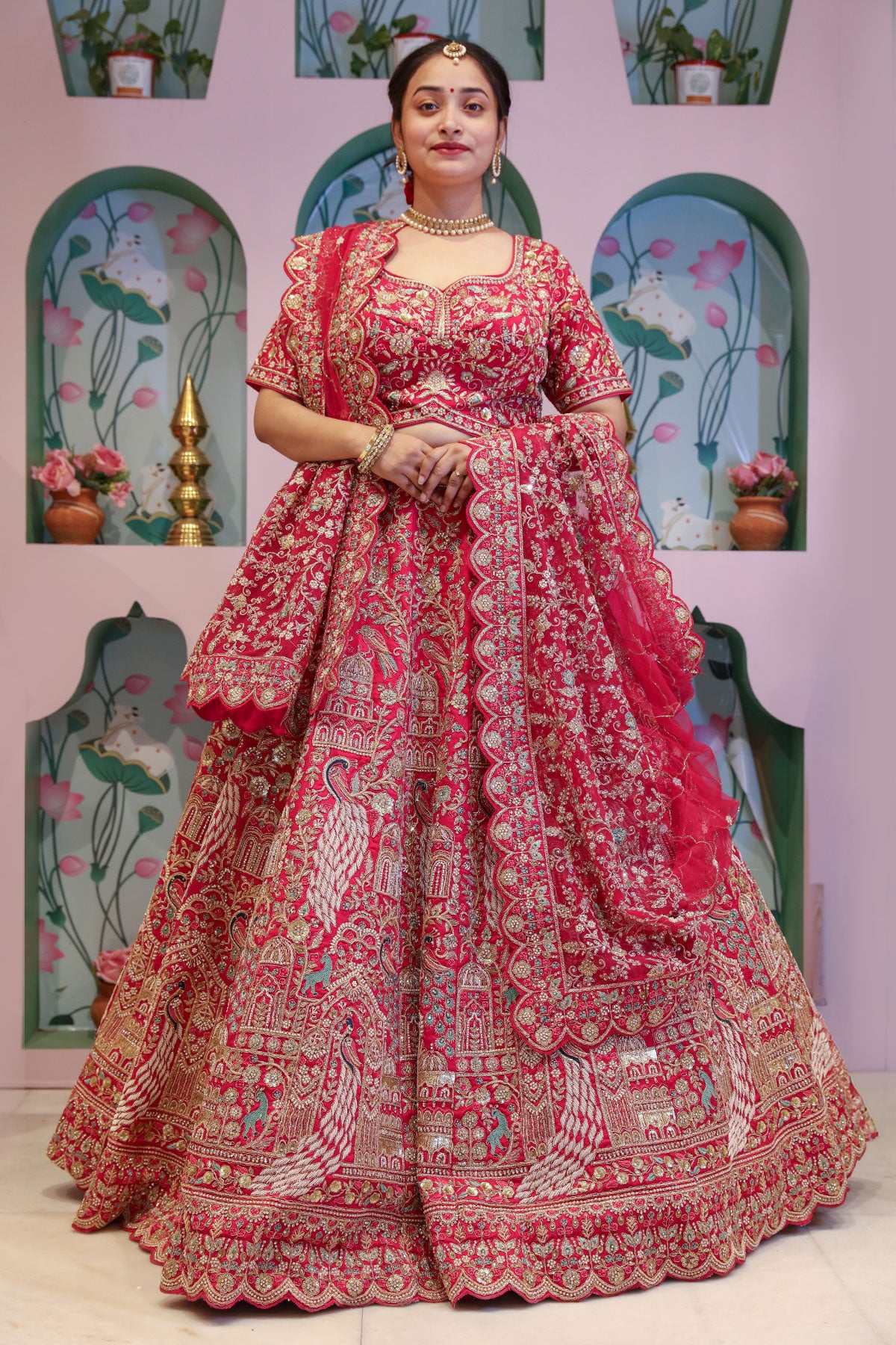 Rani Pink Silk Embroidered Wedding Wear Lehenga