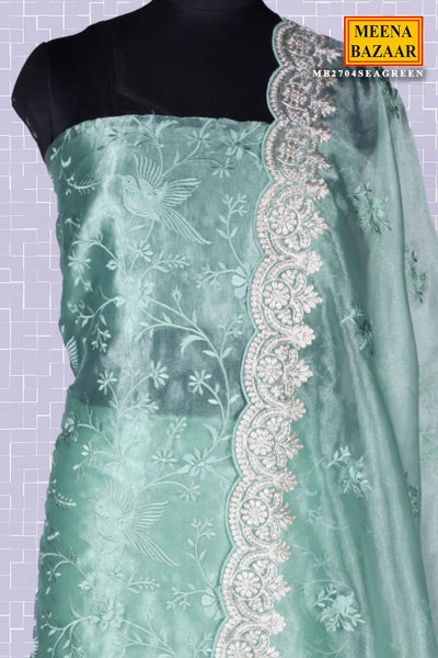 Sea Green Thread & Zari Embroidered Unstitched Tissue Suit Set