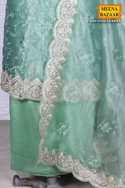 Sea Green Thread & Zari Embroidered Unstitched Tissue Suit Set
