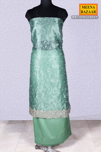 Sea Green Thread & Zari Embroidered Unstitched Tissue Suit Set