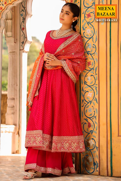 Rani Silk Cut-dana, Zari, Sequin Embroidered Anarkali Suit With Palazzo