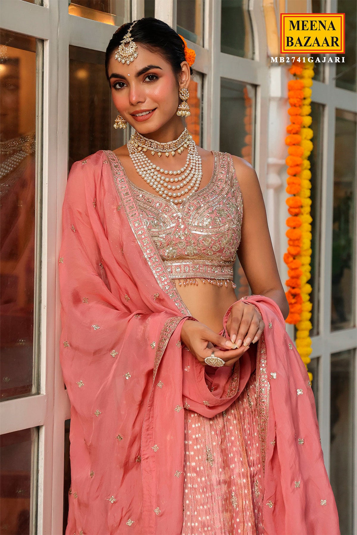 Light Pink Silk Sequin Embroidered Lehenga