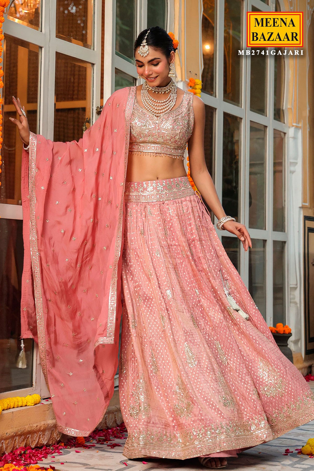 Light Pink Silk Sequin Embroidered Lehenga