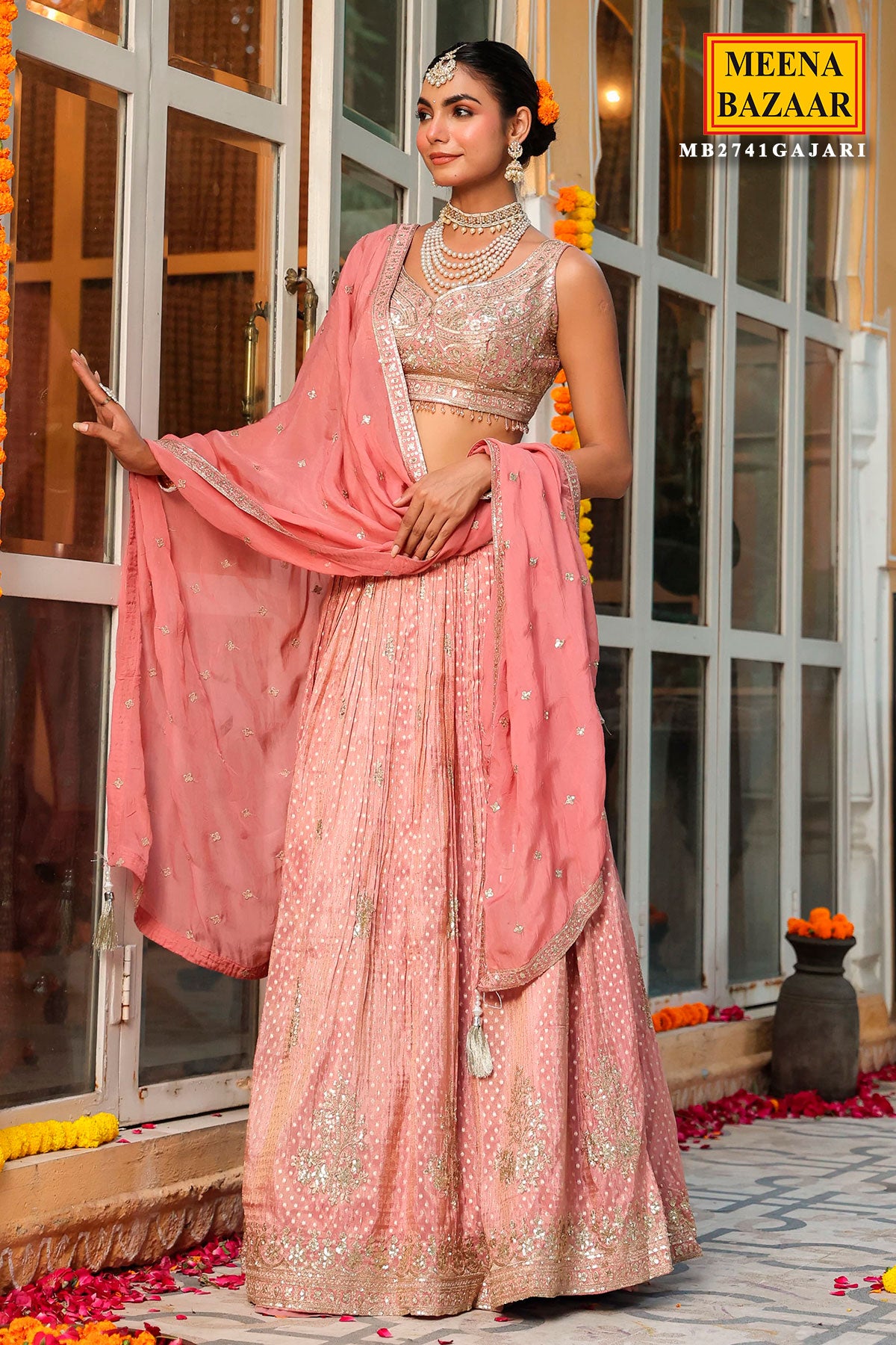 Light Pink Silk Sequin Embroidered Lehenga