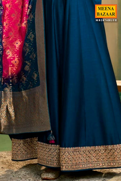 Blue Silk Anarkali Neck Embroidered Gown