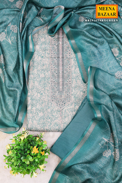 Green Tussar Silk Zari Sequin Embroidered Yoke Suit Set