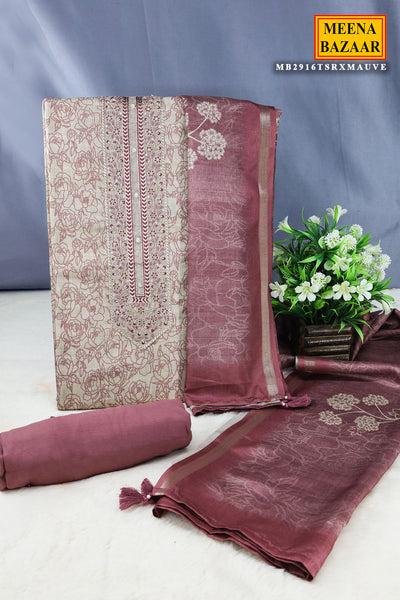 Mauve Tussar Silk Zari Sequin Embroidered Yoke Suit Set