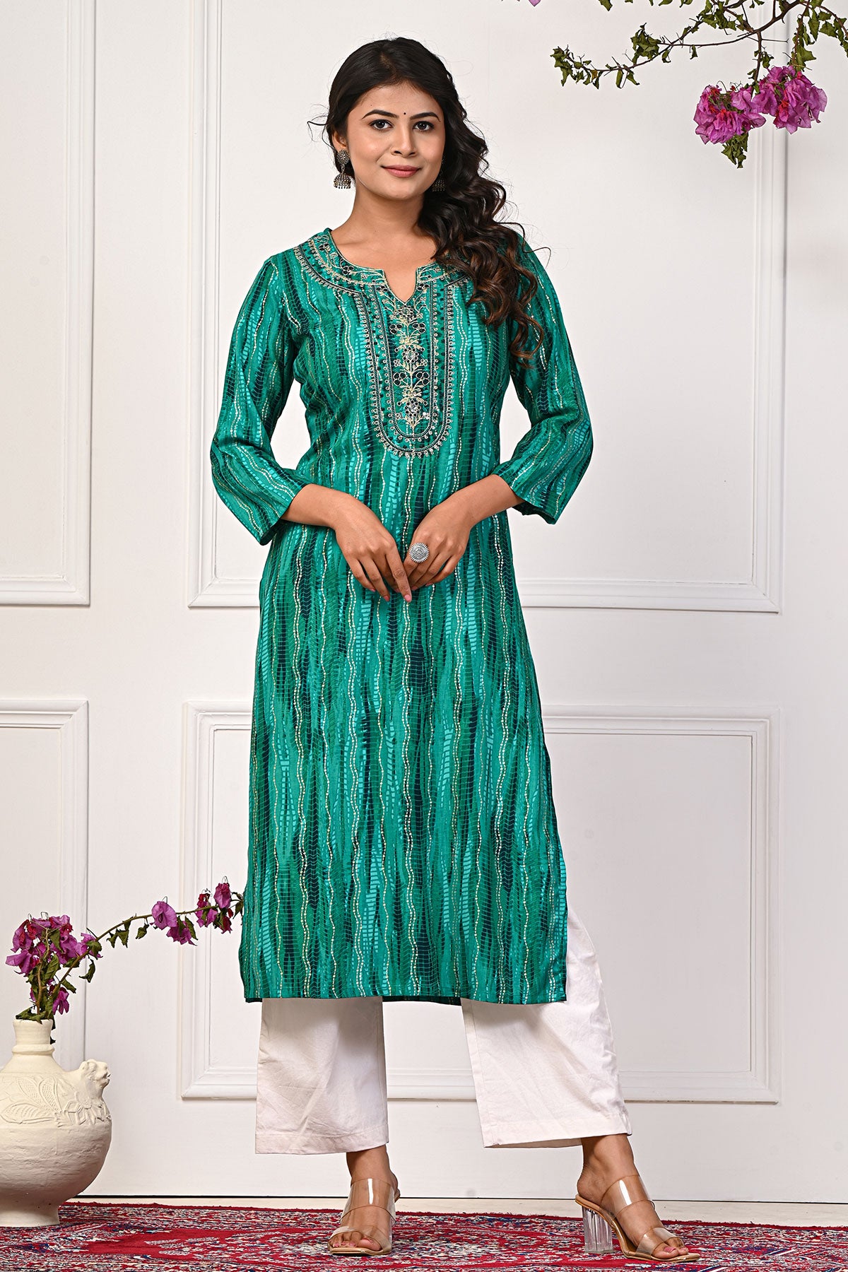 Rama Muslin Kurti with Embroidered Neck